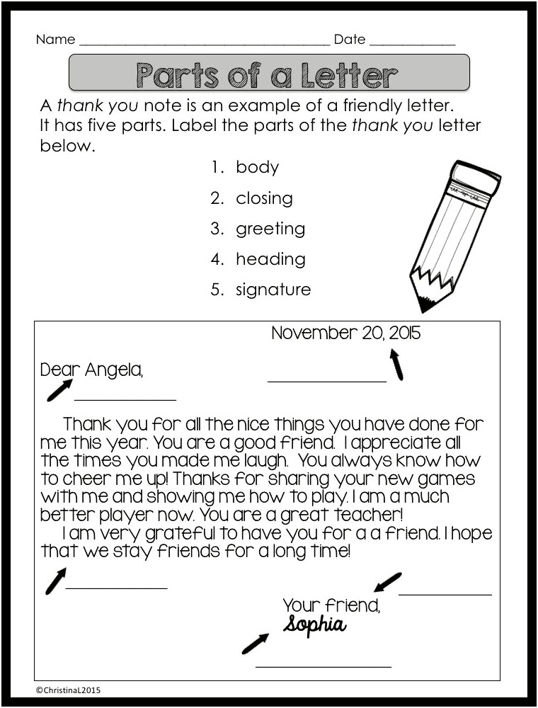 Thank You Letter Template 5th Grade