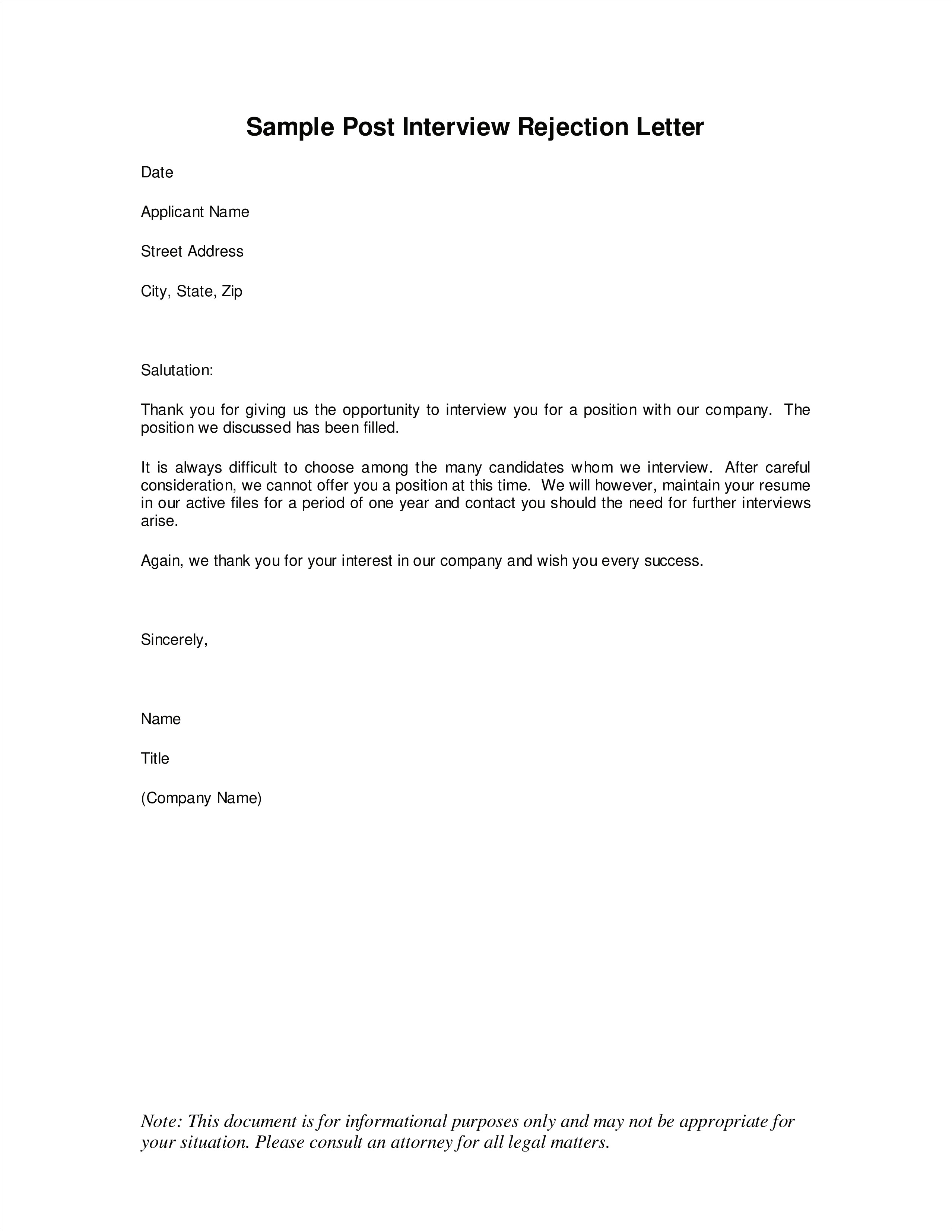 Thank You Letter Template For After Interview