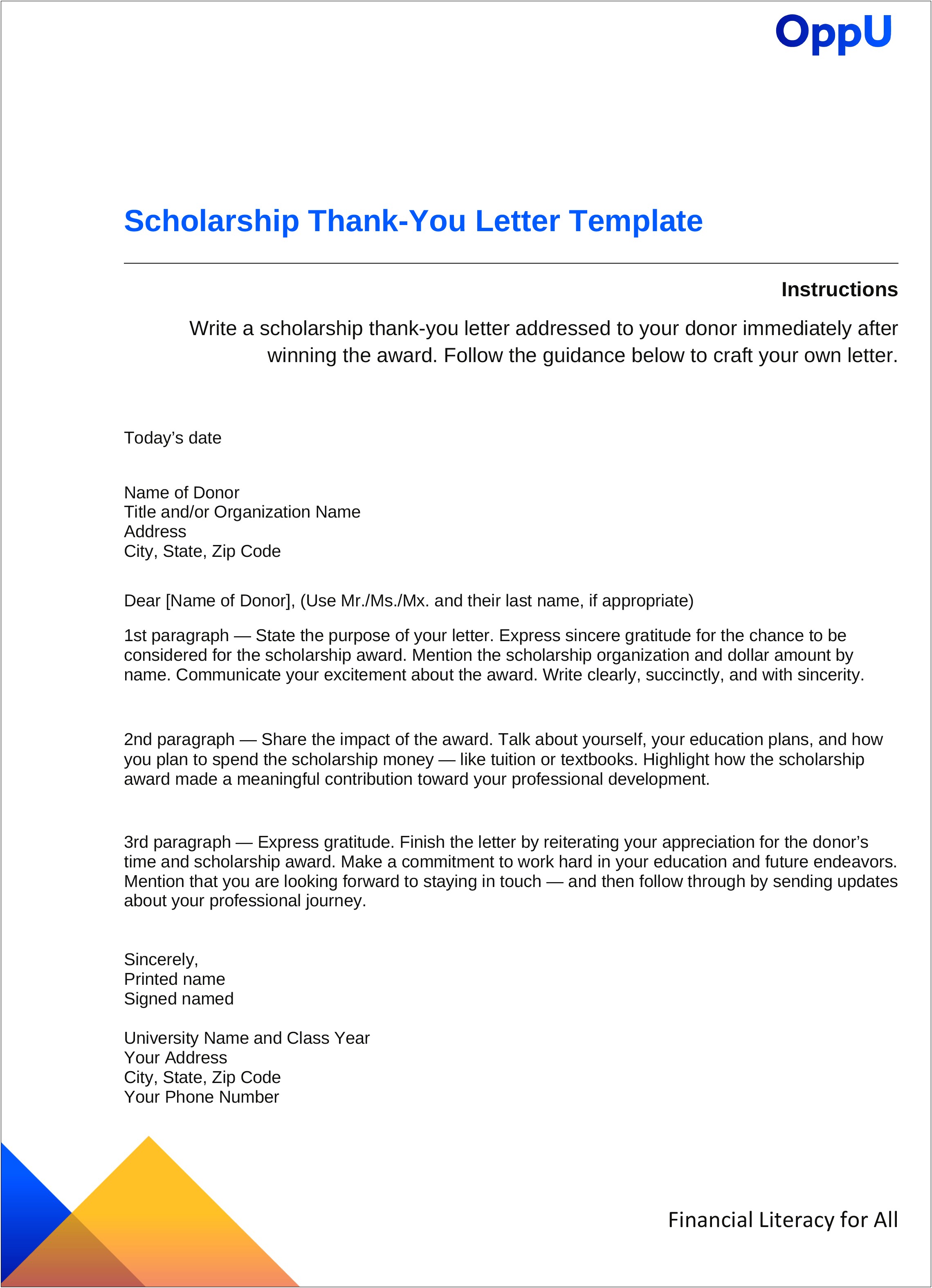 Thank You Letter Template For Award