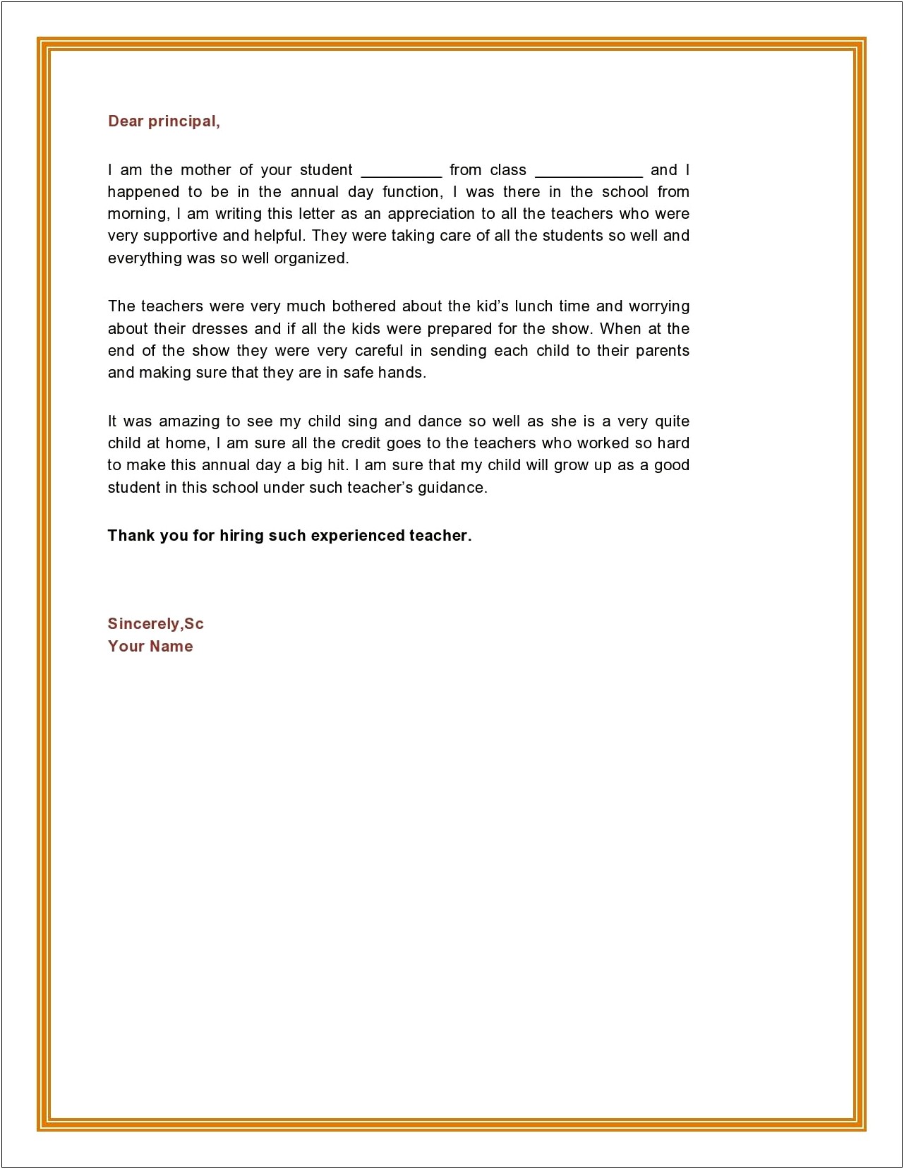 Thank You Letter Template For Kids Pdf