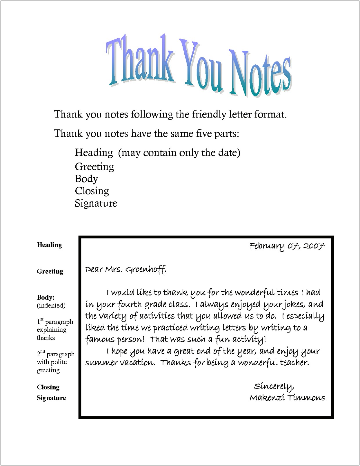 Thank You Letter Template For Kindergarten