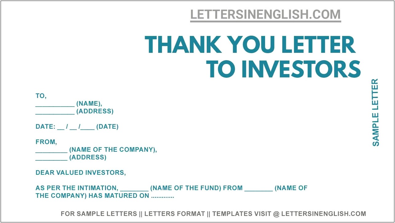 Thank You Letter To Business Investors Template