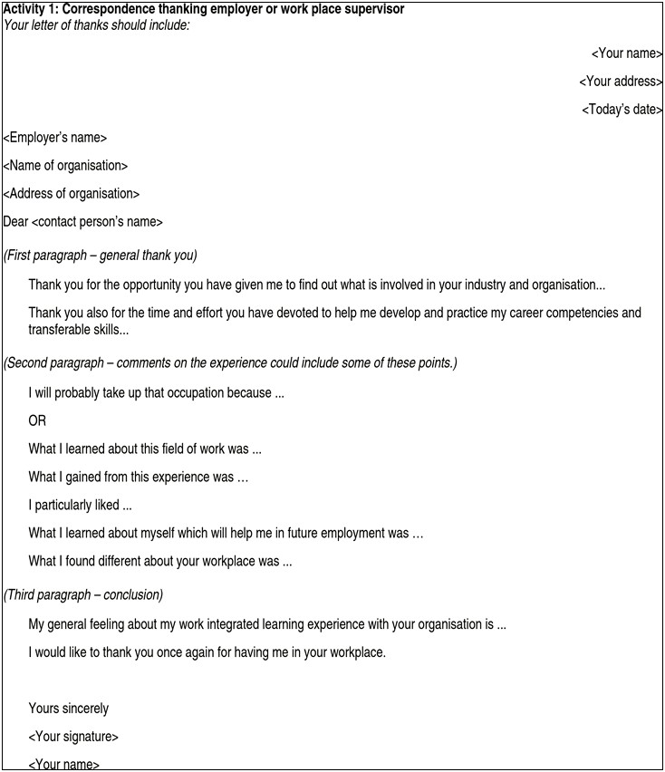 Thank You Letter To Employer Template