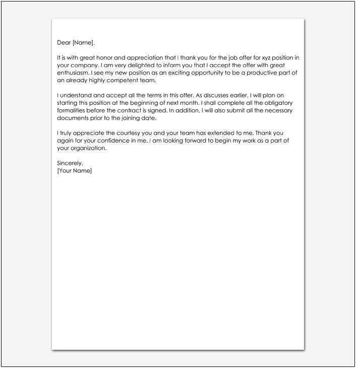 Thanks For The Offer Letter Template