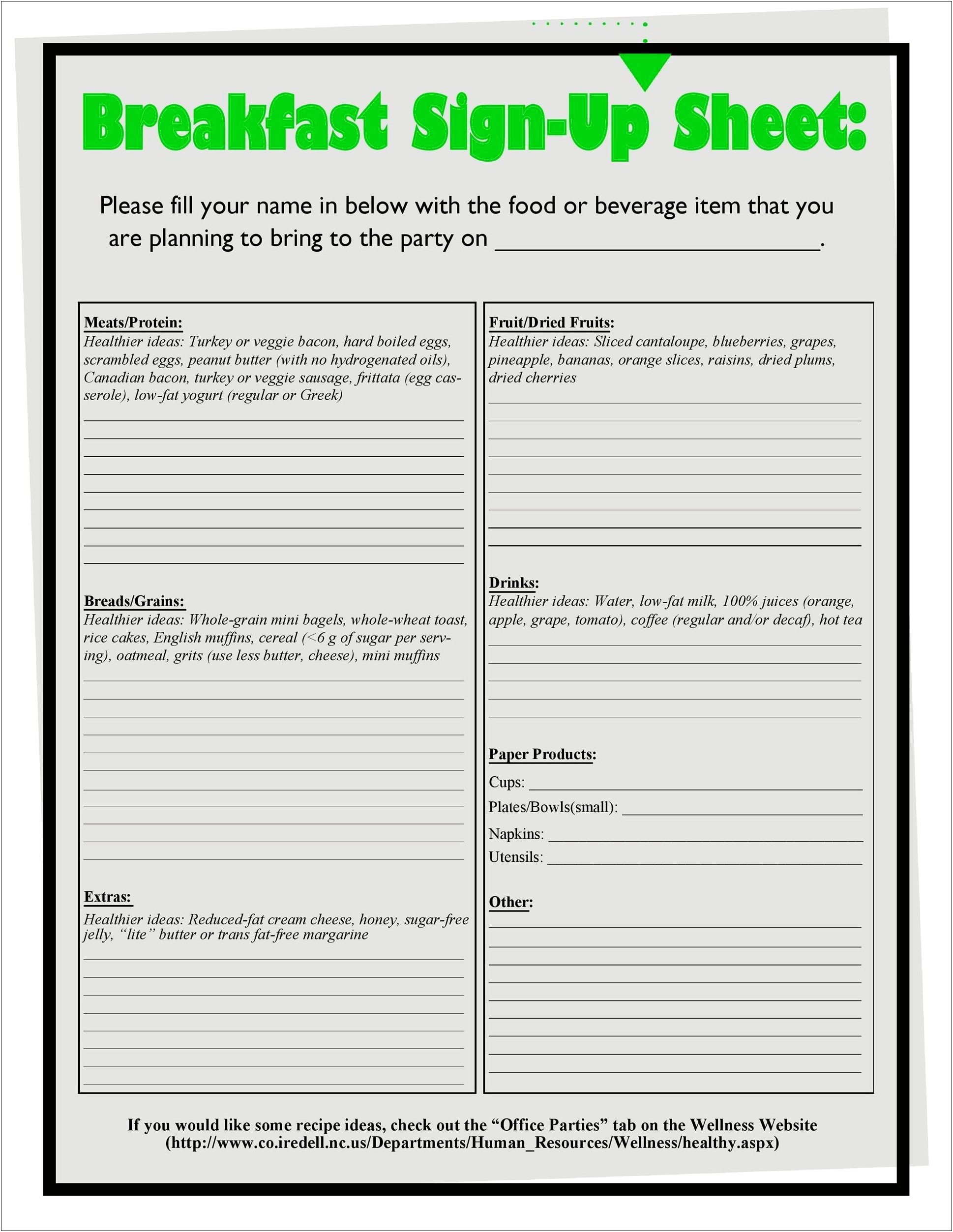 Thanksgiving Potluck Signup Sheet Template Word