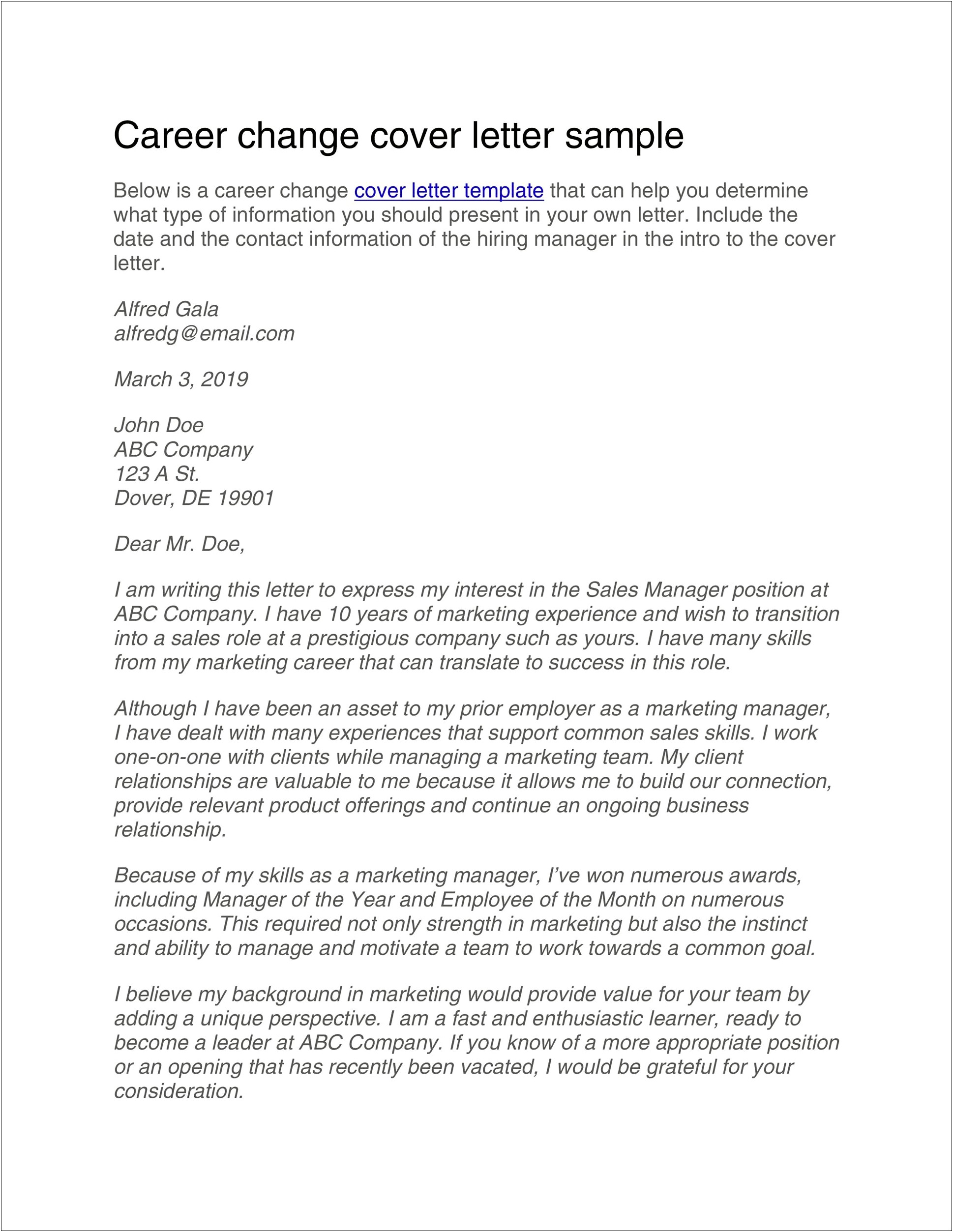 The Balance Careers Cover Letter Template