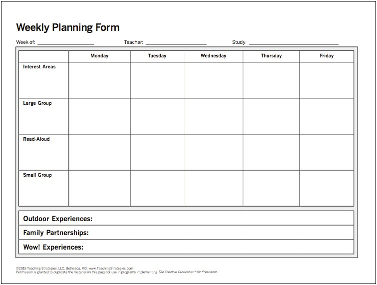 The Creative Curriculum For Preschool Lesson Plan Template