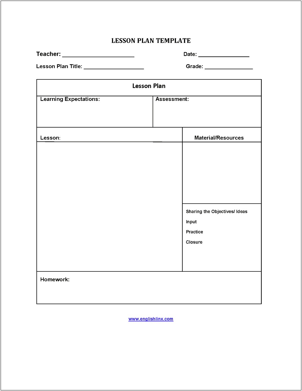 Third Grade Reading Lesson Plan Template