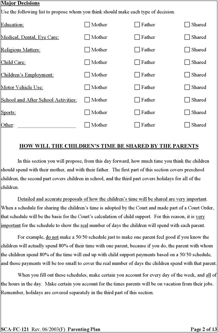 Thirteenth Judicial Circuit Parenting Plan Template