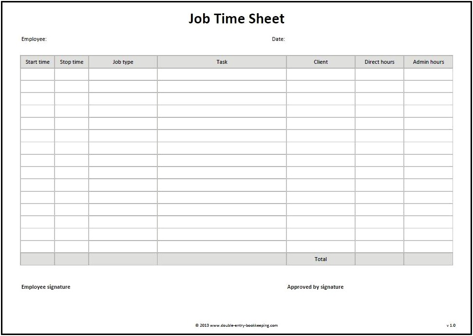 Time Sheet Template For All Employees Word