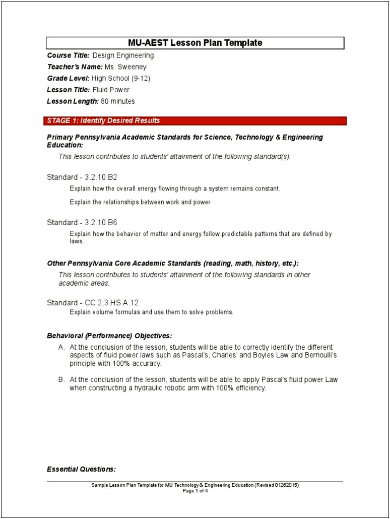 Title 1 Reading Lesson Plan Template