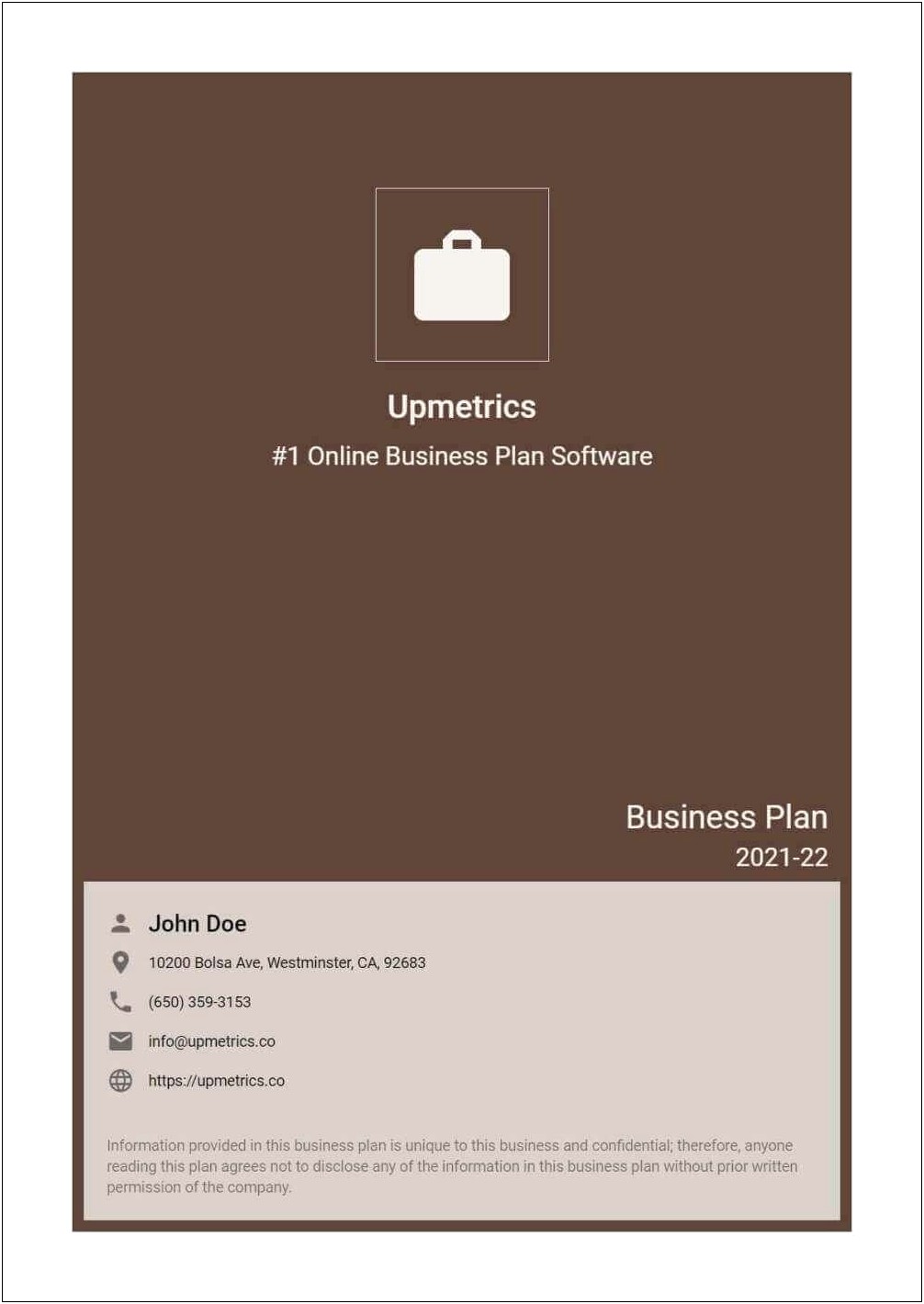 Title Page Template For A Business Plan