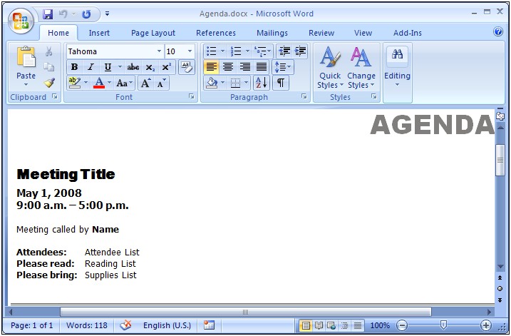 Title Page Template In Word For English