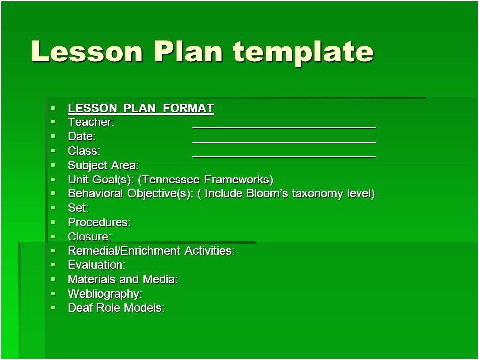 Tn Teacher Observation Lesson Plan Template