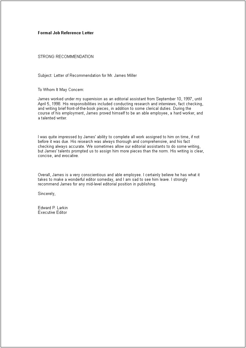 To Whom It May Concern Recommendation Letter Template