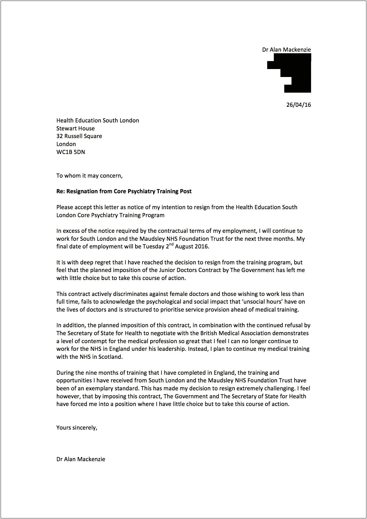 To Whom It May Concern Resignation Letter Template