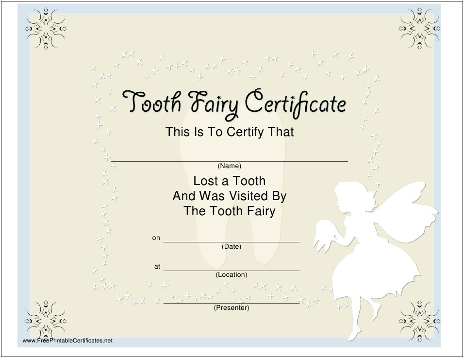 Tooth Fairy First Tooth Letter Template