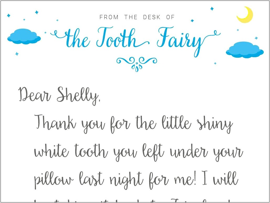 Tooth Fairy Letter First Tooth Template