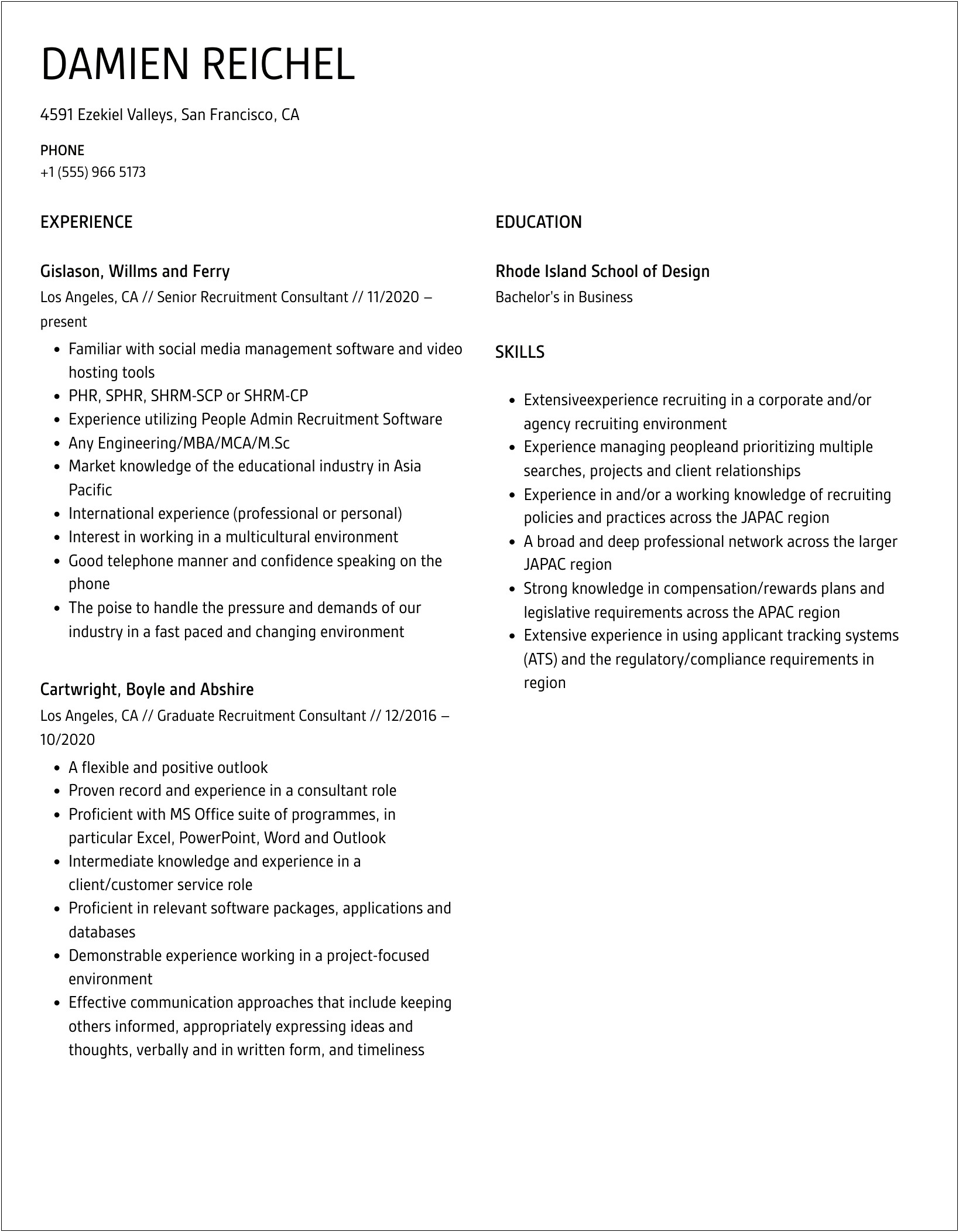 Trainee Recruitment Consultant Cover Letter Template