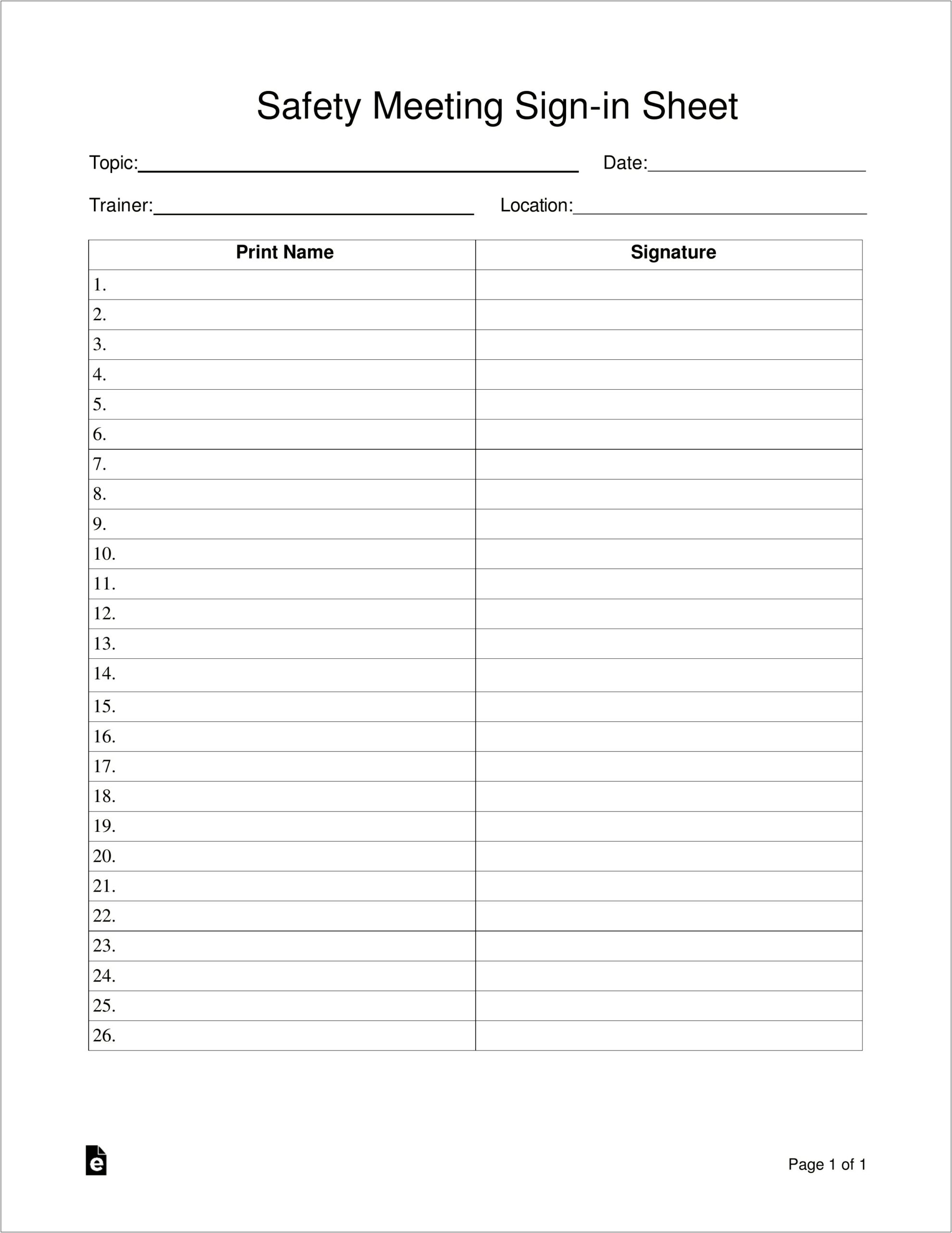 Training Attendance Sheet Template Microsoft Word