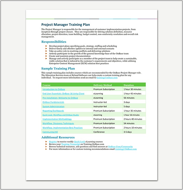 Training Plan Template For Department Of Defense