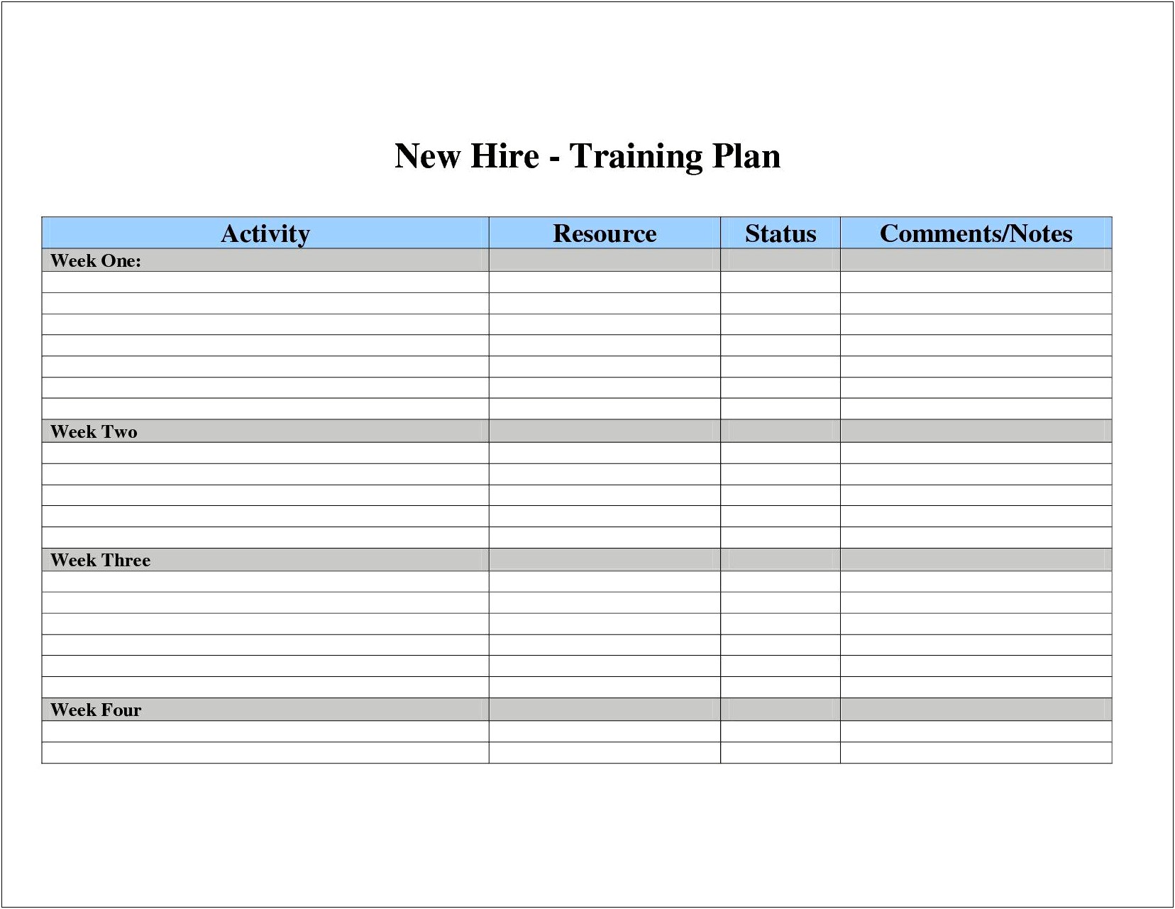 Training Plan With Learning Objectives Excel Template