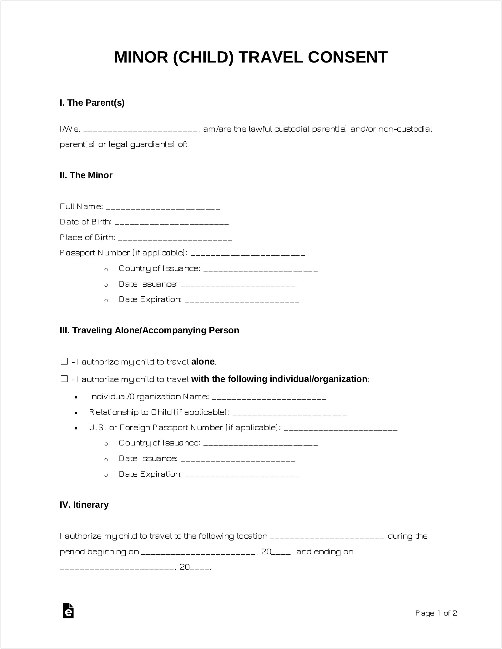 Travel Consent Letter For Minor Template