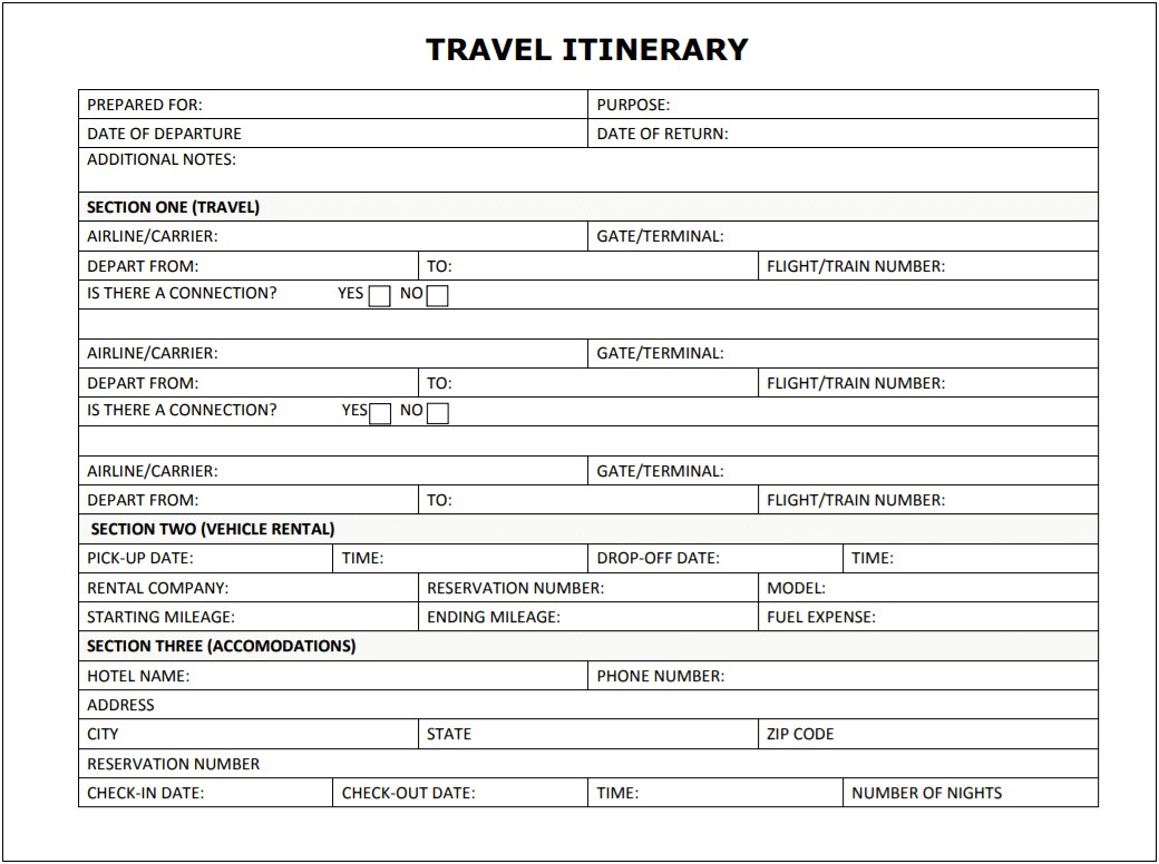 Travel Itinerary With Photos Template Word