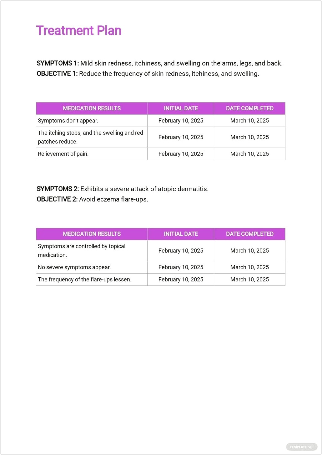 Treatment Plan Template For Back Pain