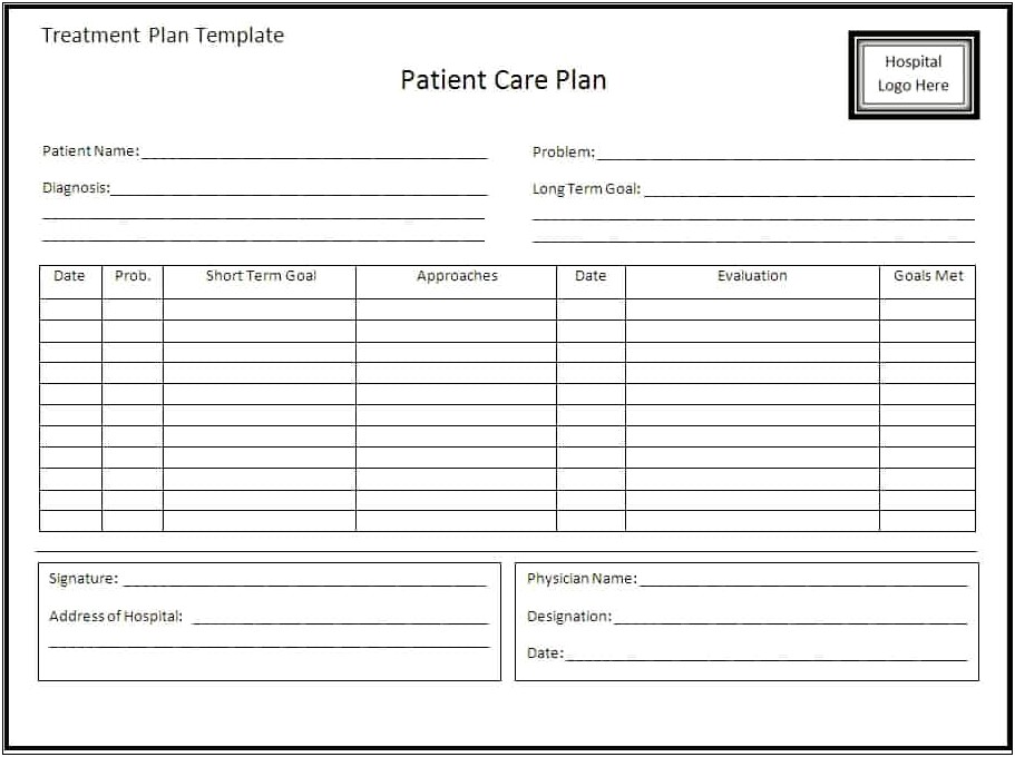 Treatment Plan Template Sample Goals And Objectives