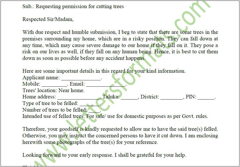 Tree Damage To Property Complaint Letter Template