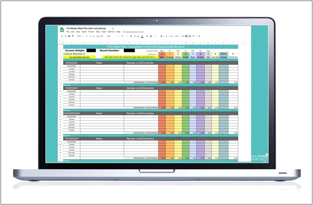 Trim Healthy Mama Meal Plan Template