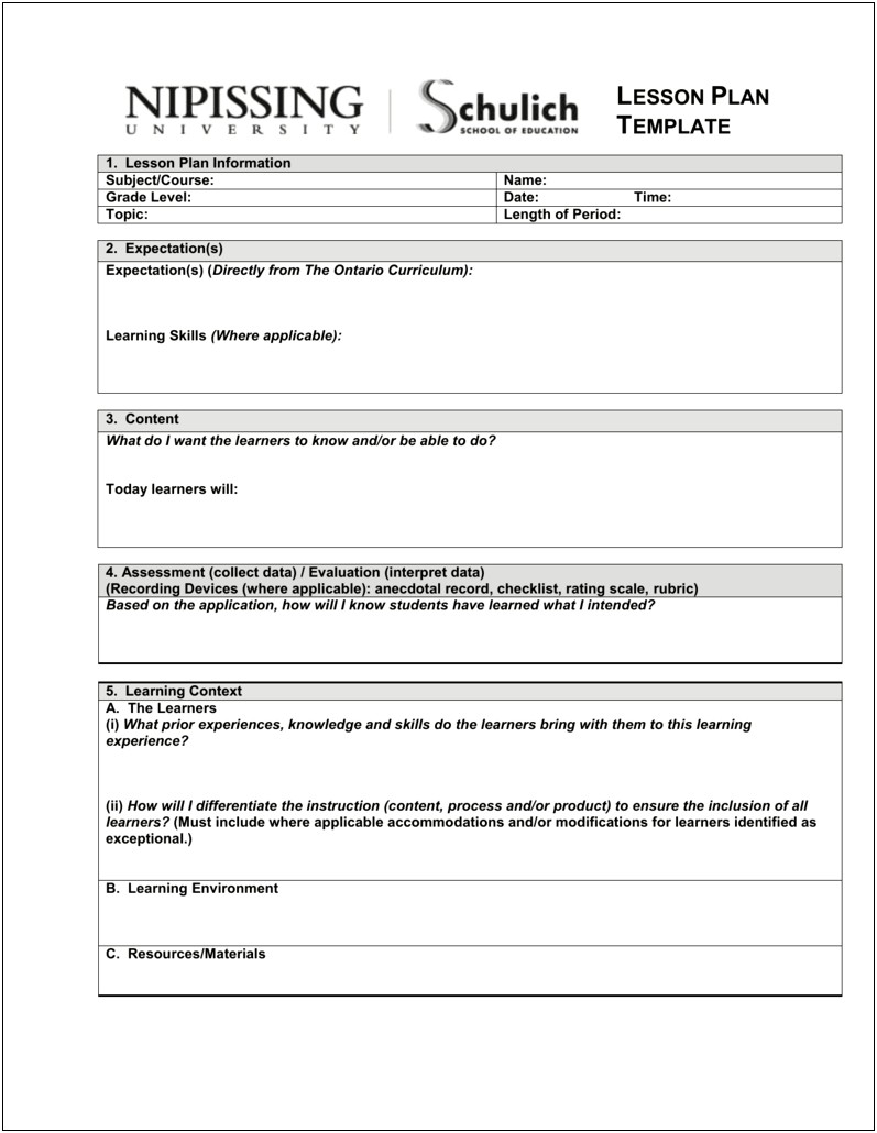 Two Period Lesson Plan Template Word