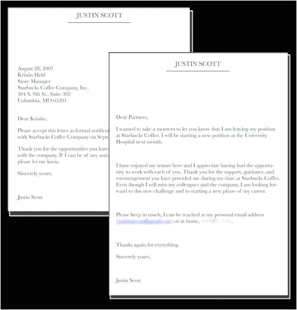 Two Week Notice Letter Template Starbucks