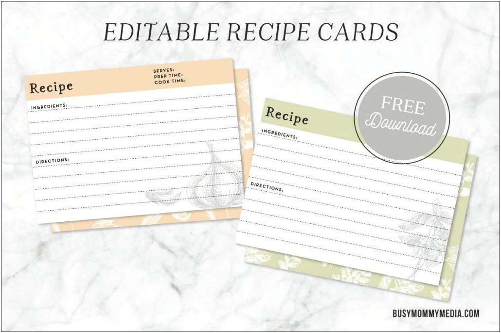 Type Recipe Card Template In Word