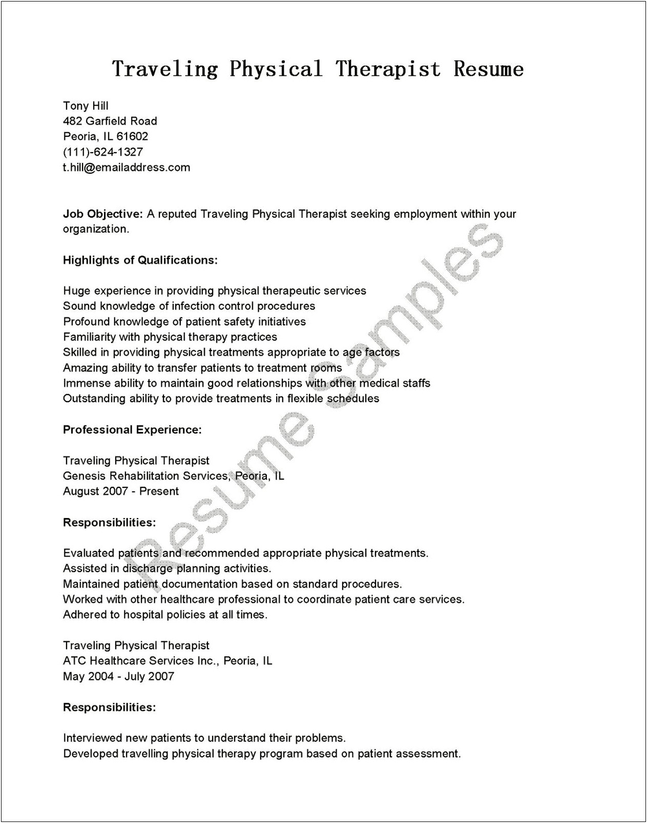 Typical Physical Therapy Plan Of Care Template