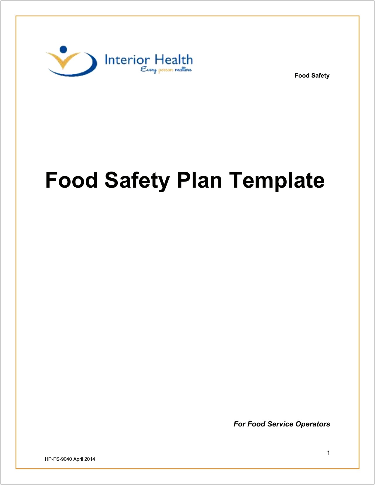 U Of M Extension Food Safetly Plan Template