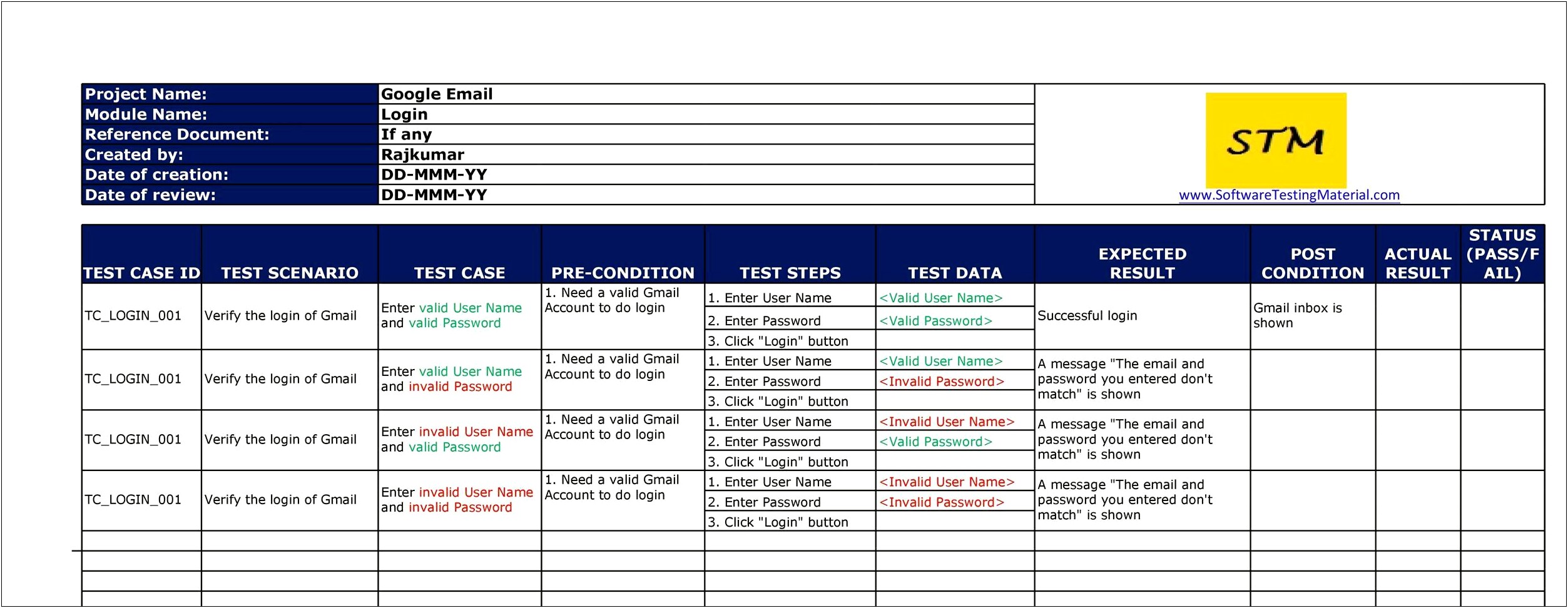 Uat Test Plan Document Template Excel