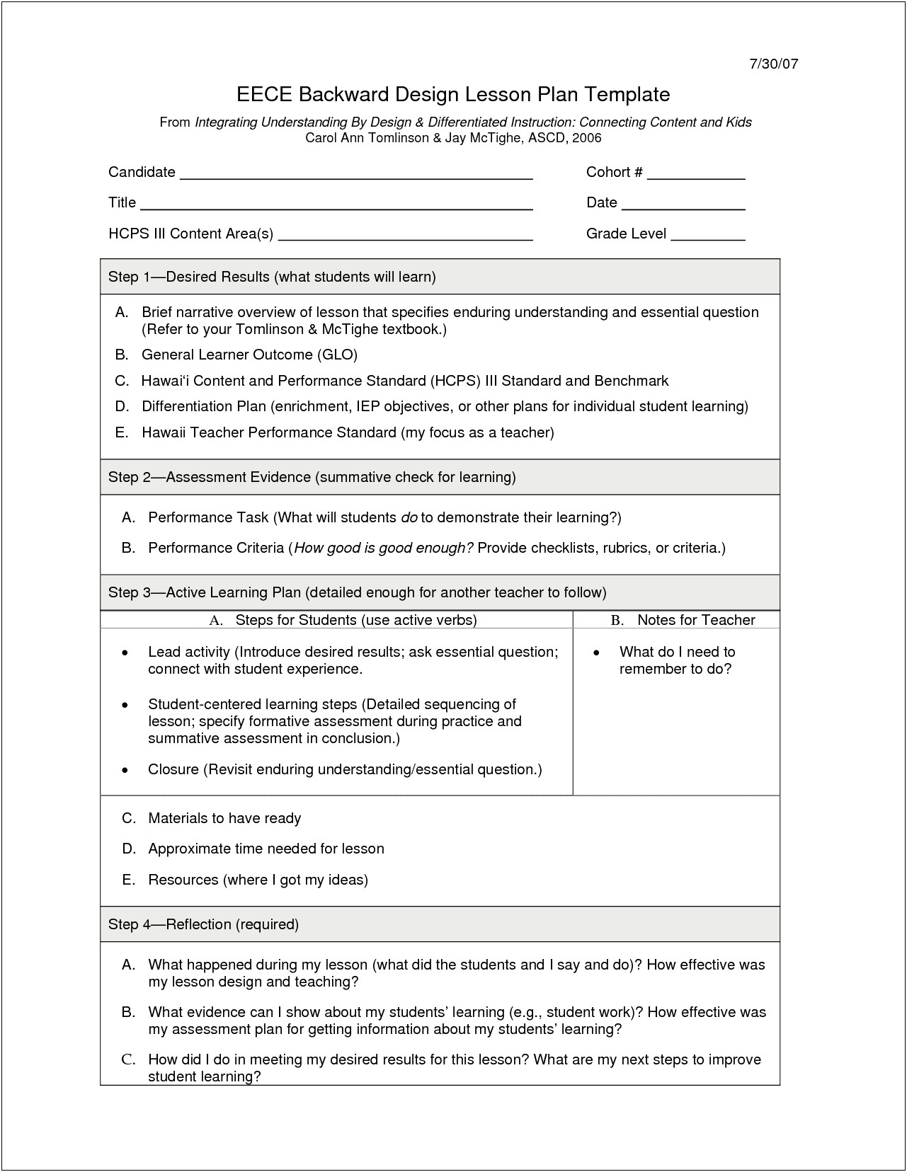 Ubd Backwards Design Lesson Plan Template