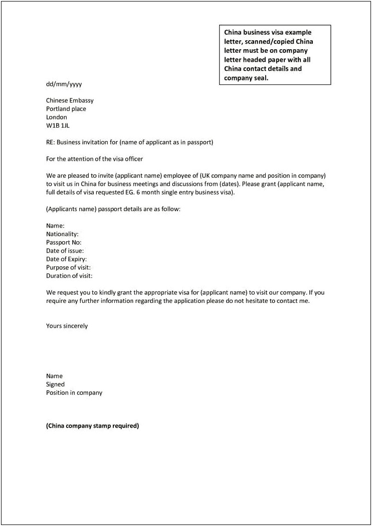 Uk Invitation Letter For Visitor Visa Template