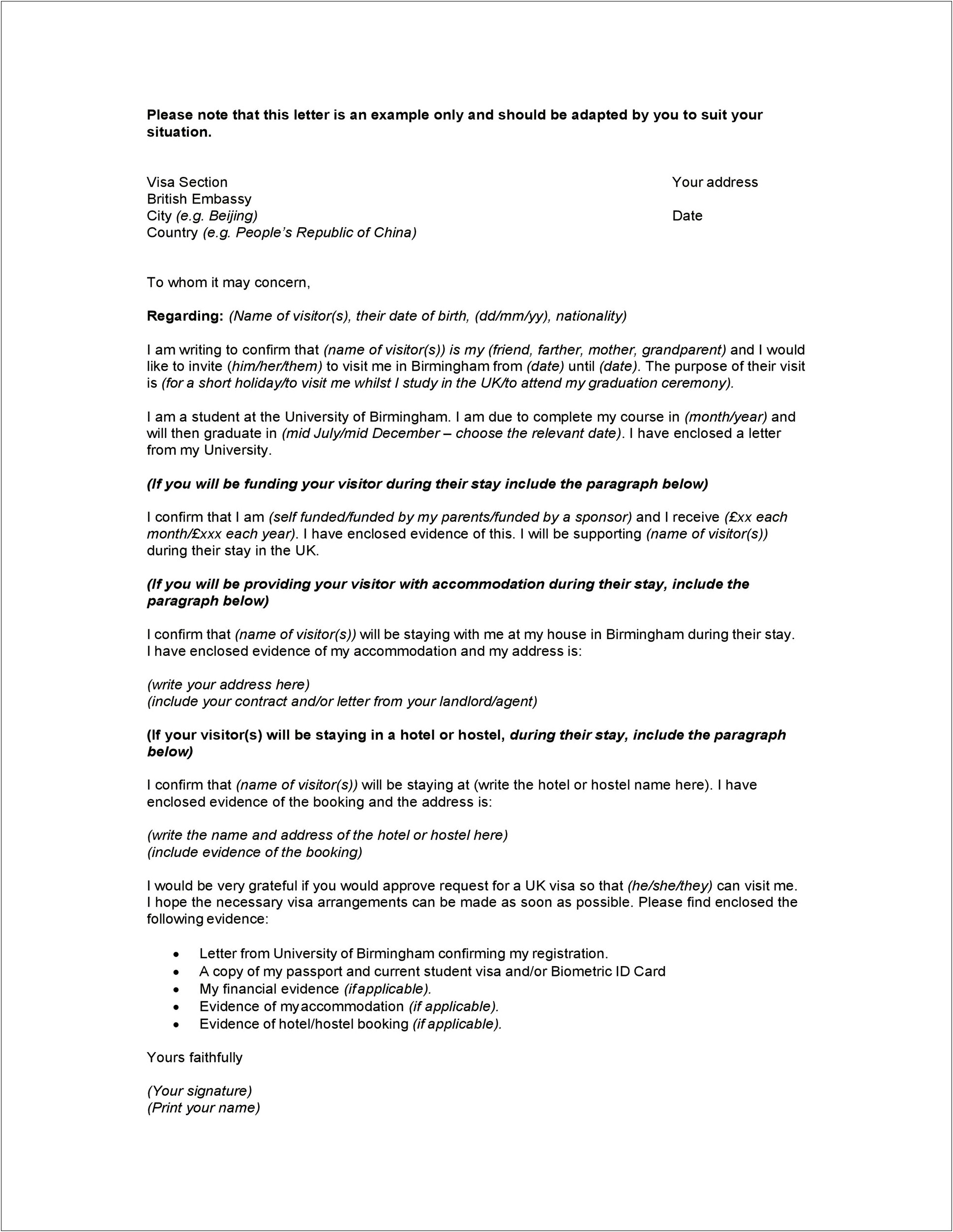 Uk Spouse Visa Supporting Letter Template