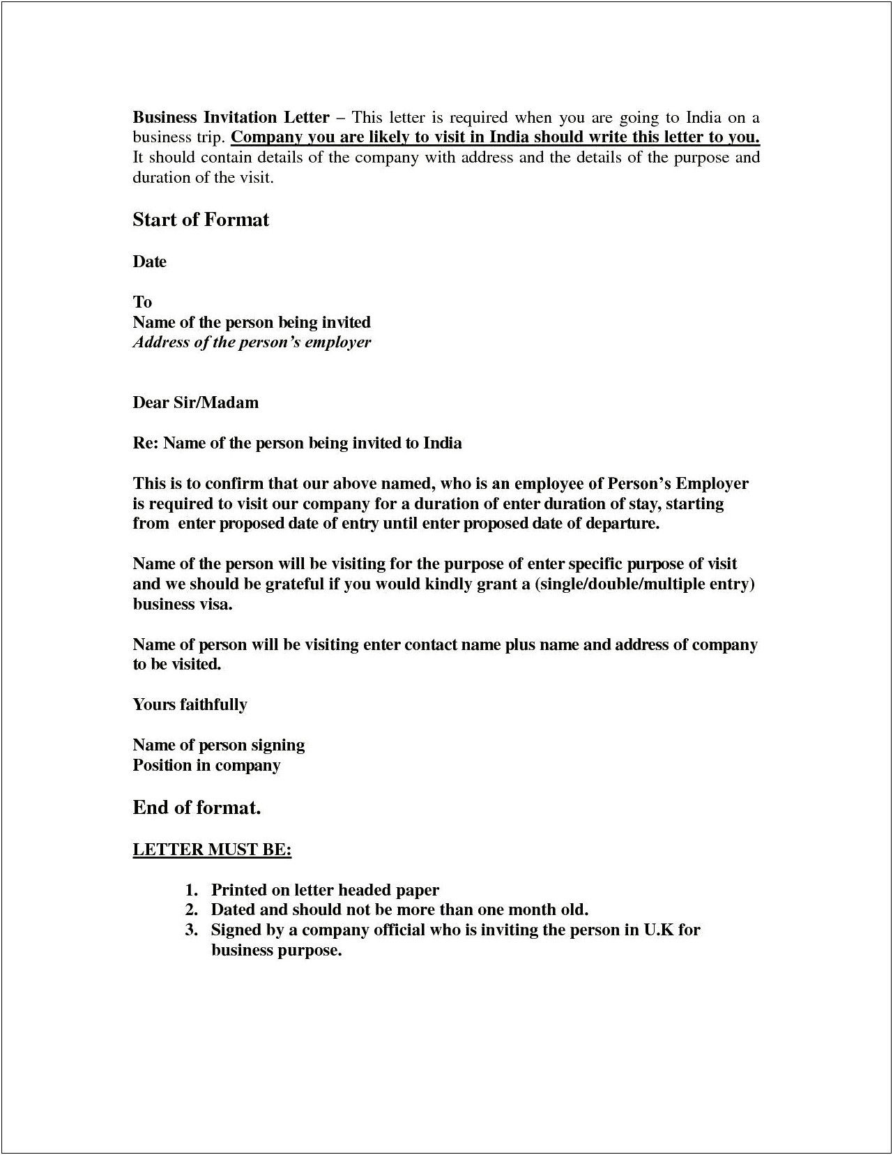 Uk Tourist Visa Invitation Letter Template