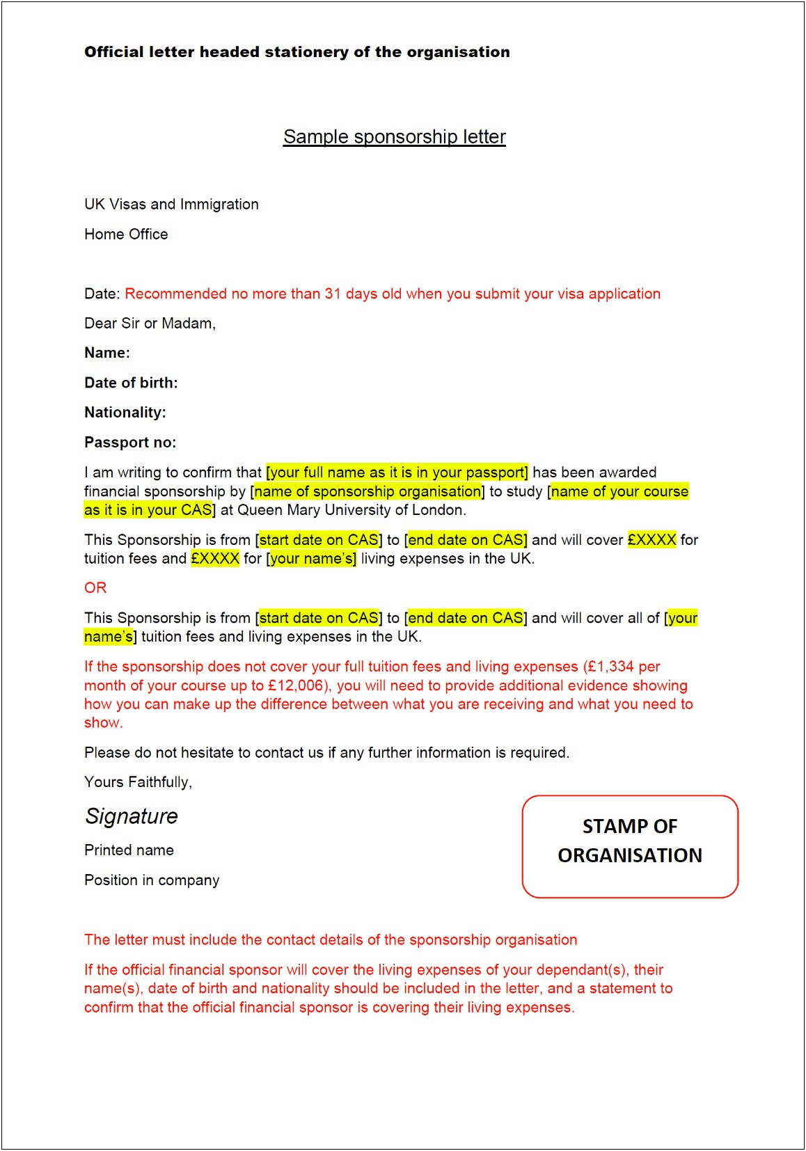 Uk Visa Parent Consent Letter Template