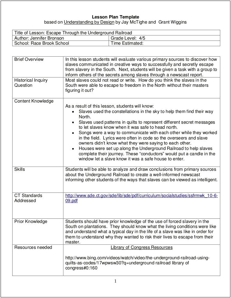 Understanding By Design Lesson Plan Template Pdf