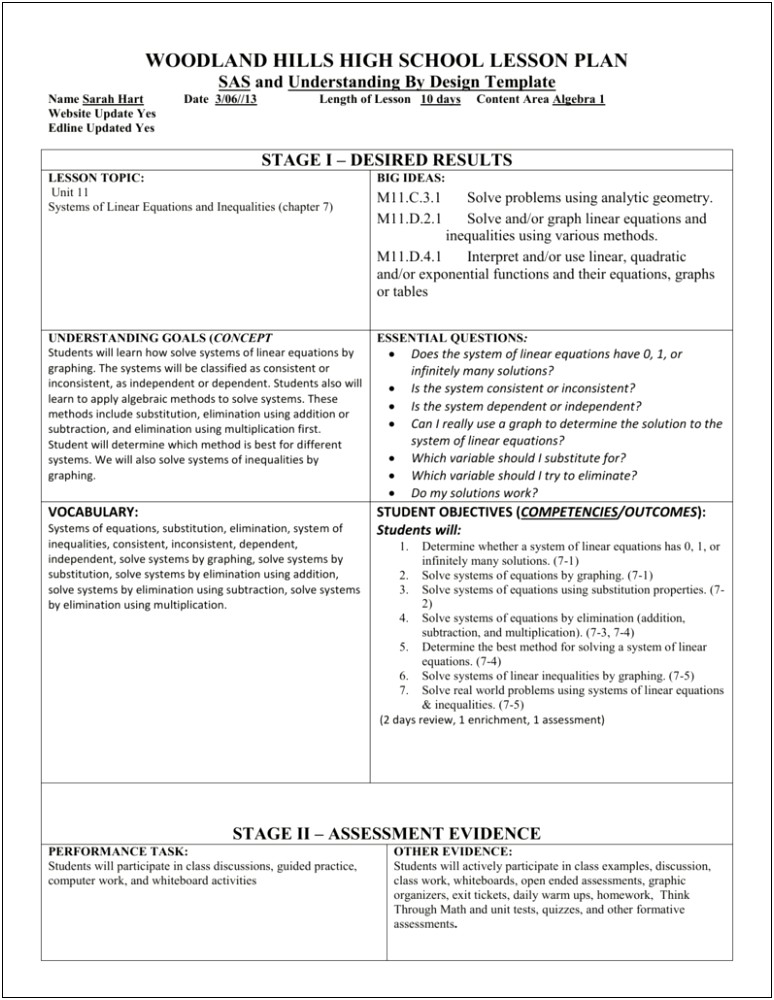 Unit Plan Template High School Math