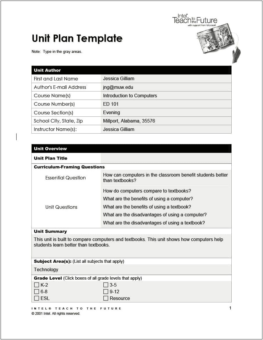 Unit Plan Template Science High School