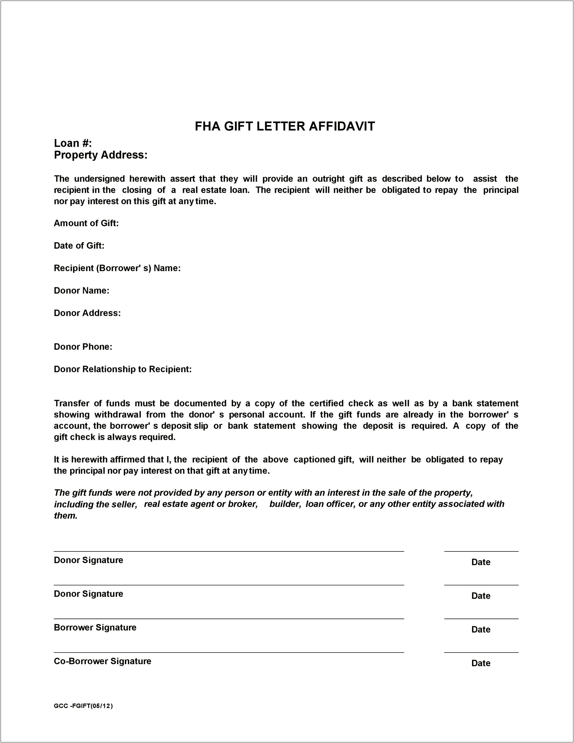 United Wholesale Mortgage Gift Letter Template