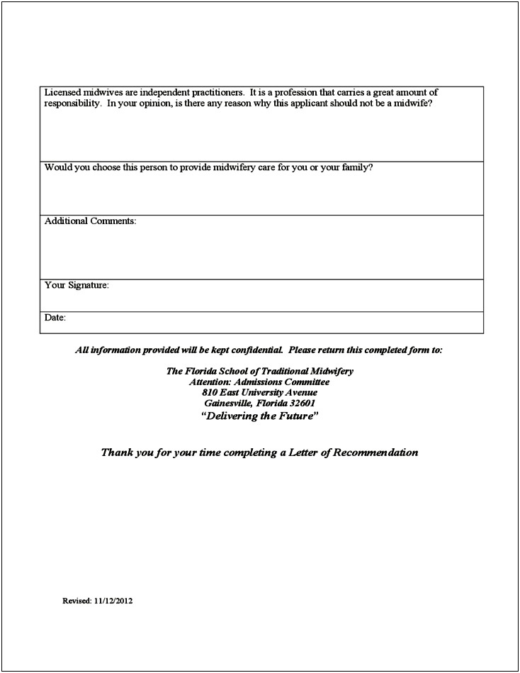 University Of Florida Letter Of Recommendation Template