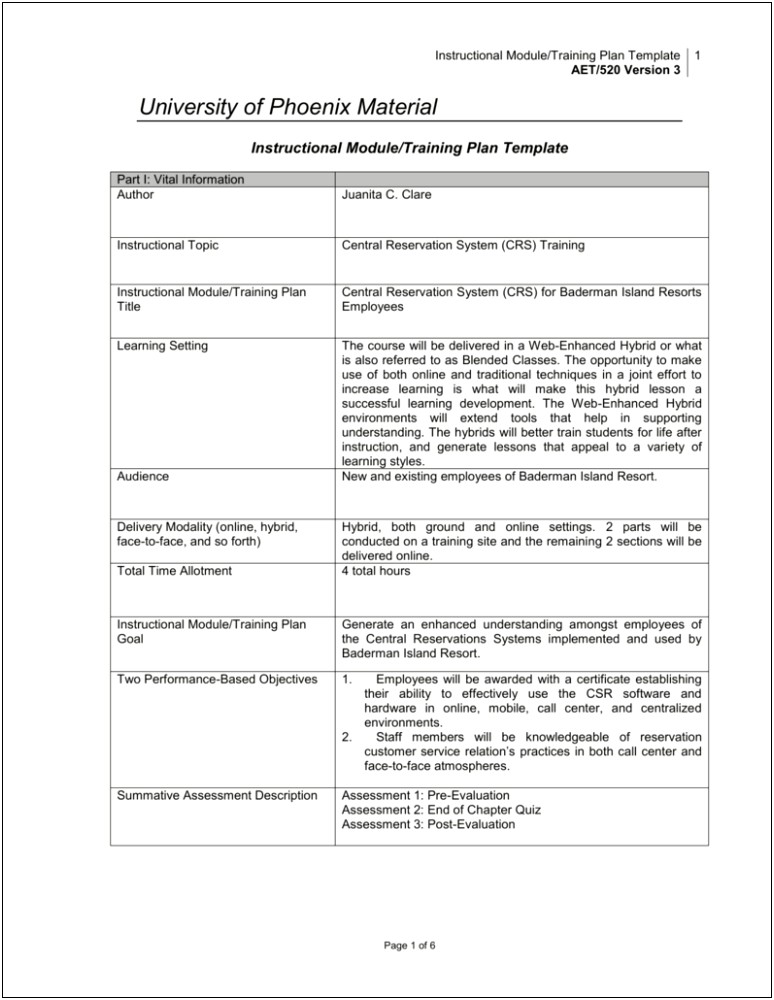 University Of Phoenix Material Lesson Plan Template