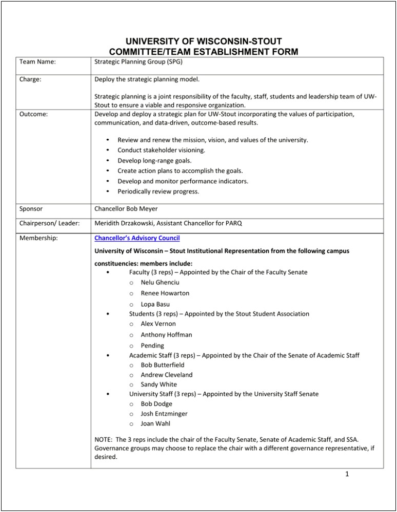 University Of Wisconsin Implementation Plan Template